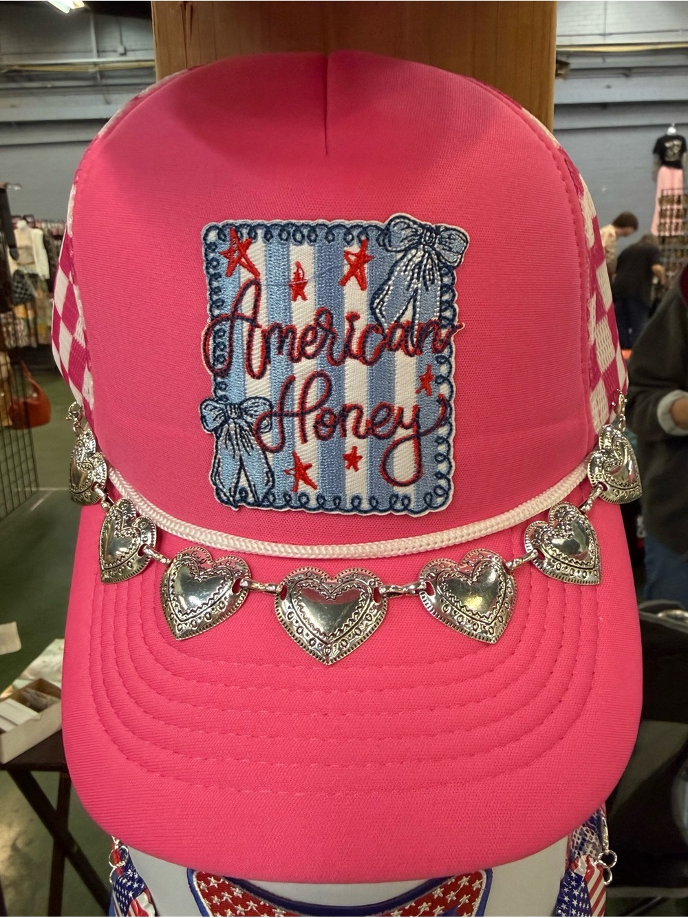 American Honey Pink Heart Trim Trucker Hat